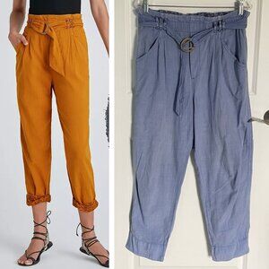Anthropologie Malin Blue Cotton High Rise Belted Utility Pants - 35587
